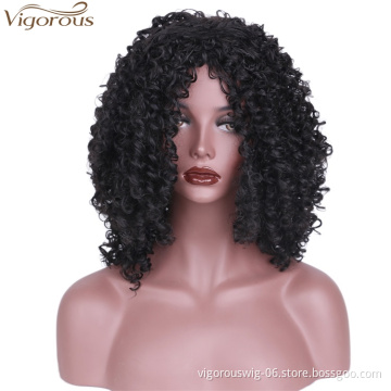 Vigorous Top Quality High Temperature Synthetic Party Wigs Short Kinky Curly Wigs for African American Women Black Wholesale